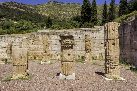 Pillar ruins at Ancient Messini, Messinia at Peloponnese, Greeceの写真素材