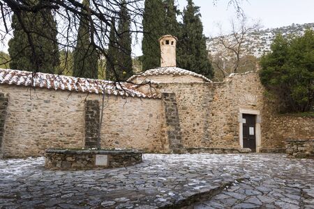 Old stone byzantine monastery in Kaisariani, Athens, Greeceの写真素材