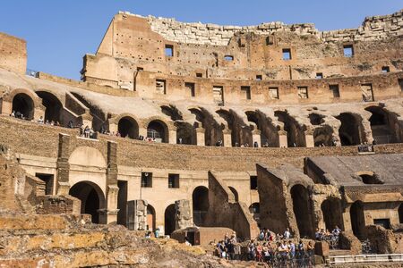 Rome, Italy - August 31, 2017 - Interior of the Colosseum, Rome. Also known as the Flavian...
