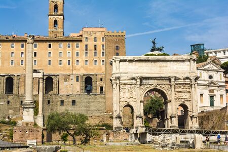 Rome, Italy - August 31, 2017: Arch of Septimius Severus in Roman Forum, Romeのeditorial素材