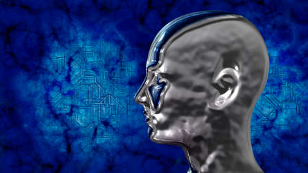 Humanoid tech head at background with electronic circuitsの写真素材