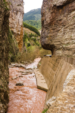 Kleidi passage, next to Karpenisiotis river, on the Karpenissi - Proussos road, Evrytania, Central Greeceの写真素材