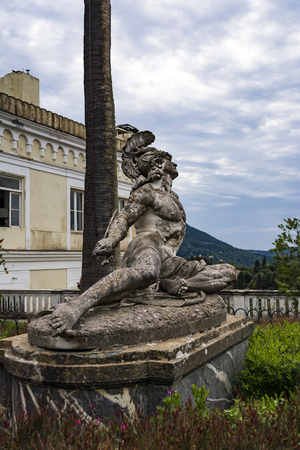 Achilleion palace, Corfu, Greece - August 24, 2018: Sculpture of the dying achilles in achilleion palace corfuのeditorial素材