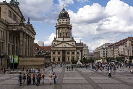 French cathedral and the building of the Concert Hall on Gendarmenmarkt Square in Berlin