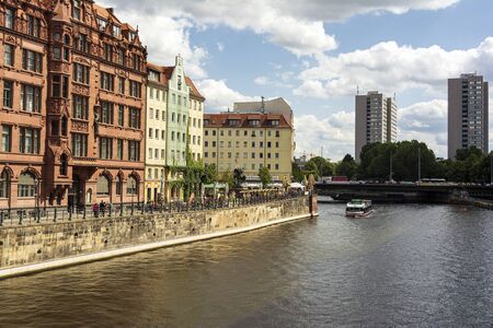 Berlin, Germany - August 14, 2019: Red brick Kurfurstenhaus building on Spreeufer on Spree River embankment in Berlin, Germany.のeditorial素材