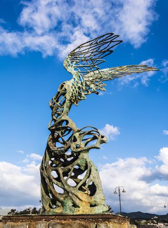 Nike statue at Giardini Naxos, Sicily, Italy -  Nike Carmelo Mendola sculptureのeditorial素材