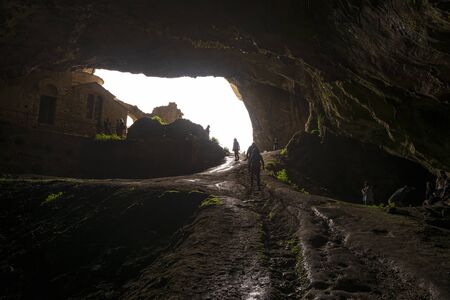 Athens, Greece - May 1, 2019: Davelis Cave in Penteli, a mountain to the north of Athens, Greece. In Antiquity, the cave was a place of worship for the followers of Pan and the nymphs. The cave has been associated with paranormal activity since the ancienのeditorial素材