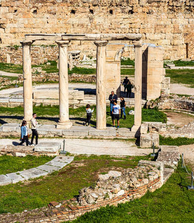 Athens, Greece - March 1, 2020: Ancient ruins in the Roman Forum in the centre of Athens, Greece.