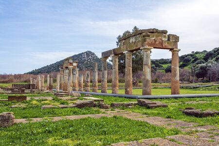 Temple of Artemis in archaeological site of Brauron, Attica, Greeceの写真素材