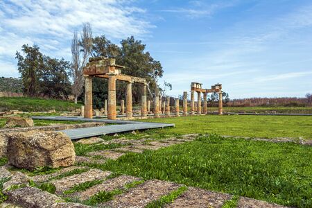 Temple of Artemis in archaeological site of Brauron, Attica, Greeceの写真素材