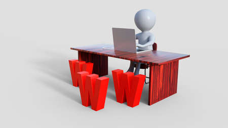 3d cartoon character using laptop computer - 3d renderingの写真素材