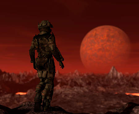 Space traveler exploring a new planetの写真素材