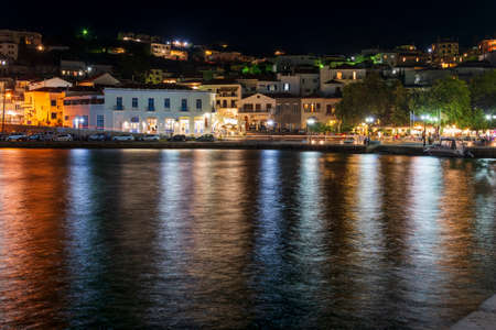 View of the town of Pylos located at southern Greece, captured at night. Pylos is located in Messinia prefecture, Greece.の写真素材