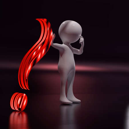 3d thinking character supporting a big question mark - 3d renderingの写真素材