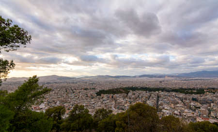 Panoramic view of the city of Athens from Lycabettus hill, at Attica, Greeceの写真素材