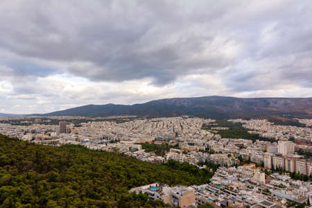 Panoramic view of the city of Athens from Lycabettus hill, at Attica, Greeceの写真素材