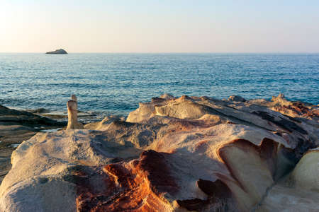 Moon landscape made of white mineral formations on Milos island, Greeceの写真素材