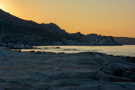Moon landscape made of white mineral formations on Milos island, Greeceの写真素材
