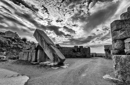 Ruins of the Arcadian gate and walls near ancient Messene(Messini). Greece.の写真素材
