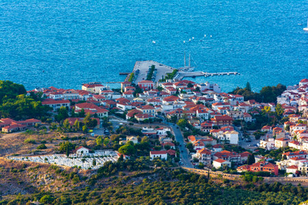 Top view of the iconic and picturesque town of Pylos, Messinia prefecture, Peloponnese, Greece.の写真素材