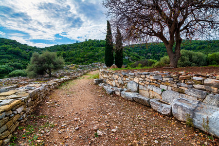 Landscape with a scenic view of Ramnous the ancient fortified site in Attica, Greece.の写真素材