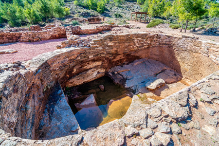 View of the historical site of Lavrion Ancient Silver Mines. Greece.の写真素材