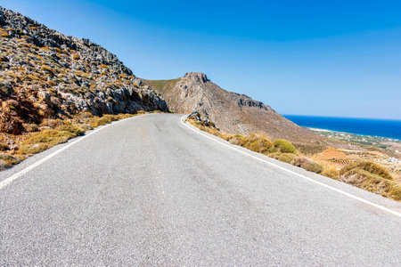 Mountain road at eastern coast of Crete island, Greece.の写真素材