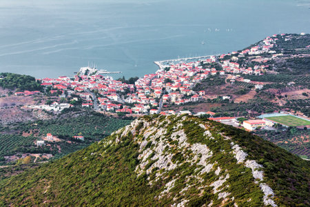 View of the iconic village of Pylos in the heart of Messinia prefecture, Peloponnese, Greece.の写真素材