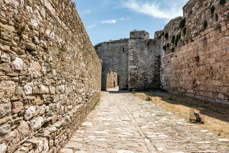 The main arched entrance gate of Methoni Castle. The castle is a medieval fortification in the port town of Methoni, Messinia Peloponnese, Greece.の写真素材