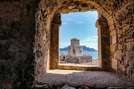 The Bourtzi of the Venetian Fortress of Methoni in Peloponnese, Messenia, Greece.の写真素材