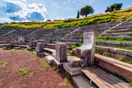 Ruins of the theater in the Ancient Messene, Peloponnese, Greece. One of the best-preserved ancient cities in Greece.の写真素材