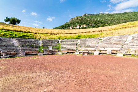Ruins of the theater in the Ancient Messene, Peloponnese, Greece. One of the best-preserved ancient...