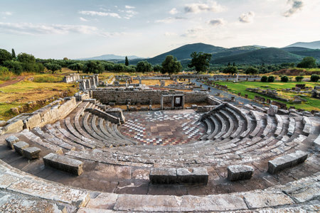 Theater-like construction in Ancient Messene, Messinia Prefecture, Peloponnese, Greece. Ancient Messini was founded in 371 BC after the Theban general Epaminondas defeated Sparta at the Battle of Leuctra, freeing the Messinians from almost 350 years of Spartan rule.の写真素材