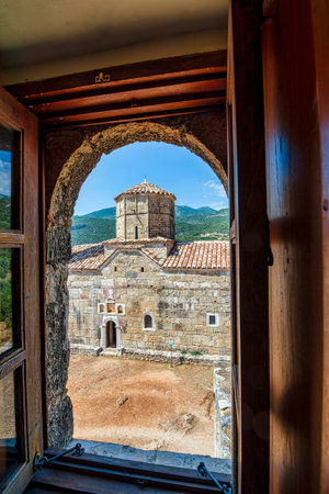 Kardamili old town, Messenia, Greece. Old Kardamili is a small collection of abandoned fortified tower-houses clustered around a beautiful 18th century church in Messenia Peloponnese Greece.の写真素材
