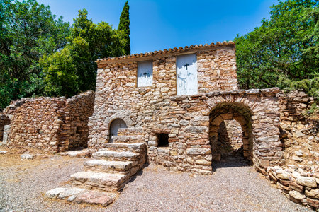 Moni Grivitsanis old Orthodox Church in Messenia - Greece. It is a monastery founded in the late 12th - early 13th century. The monastery was surrounded by a wall to protect it from enemy attacks.の写真素材