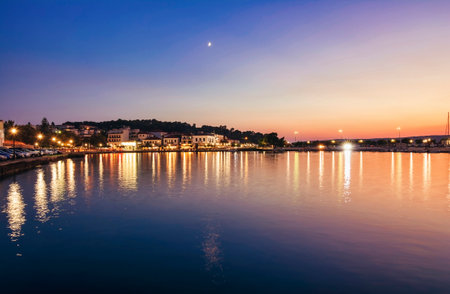 Panoramic view of the famous coastal town of Pylos. It is one of the most popular tourist destinations in Peloponnese, Greece located in Messenia prefecture.の写真素材