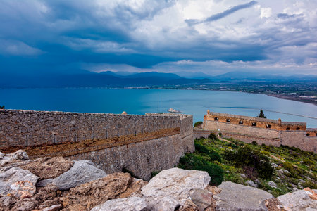The stone interior of Palamidi fortress, Nafplion, Greece. Palamidi is a fortress to the east of the Acronauplia in the town of Nafplio. The fortress was built by the Venetians.の写真素材