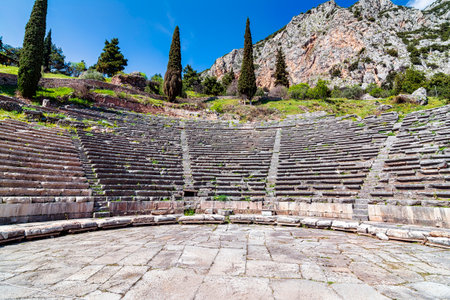 Ancient amphitheater of Delphi. Archaeological site in Greece. The ancient theatre of Delphi is...