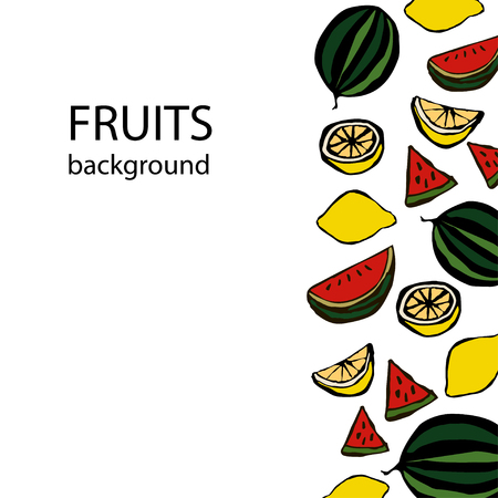 Fruits background. Banner template with lemons and watermelonsのイラスト素材