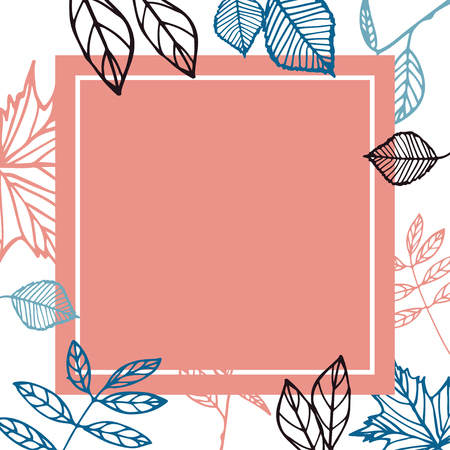 Square frame with natural background. Template with outlined leavesのイラスト素材