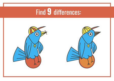 Funny bird. Cartoon vector illustration. Education game for children. Find the differencesのイラスト素材