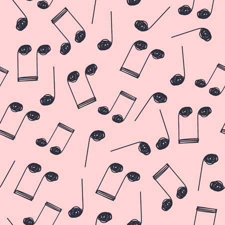 Seamless pattern about music on pink background. Abstract vector illustration of notes and symbols.のイラスト素材