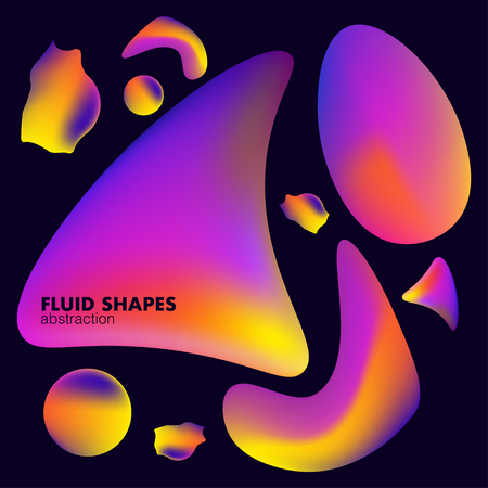 Liquid abstract 3D forms isolated on dark background. Collection of colorful vector shapes with gradient.のイラスト素材