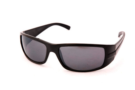 Fashionable black sunglasses isolated on white backgroundの写真素材