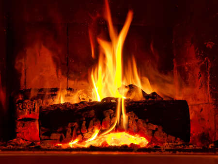 Fire burning in fireplaceの写真素材