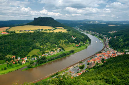 Meandering river, Elbe river; Germanyの写真素材