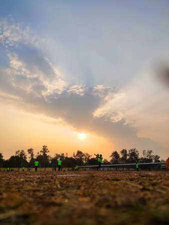 College students during practice session of cricket in morning gloryの写真素材