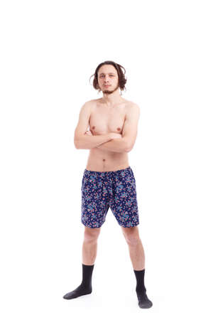 photo session in the studio man in shorts isolatedの写真素材