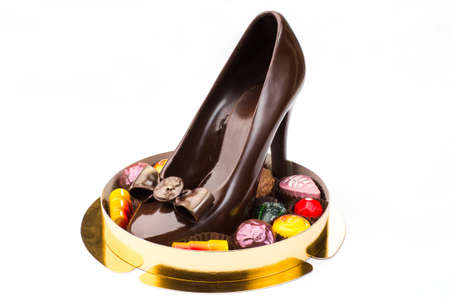Chocolate in the form of a shoesの写真素材