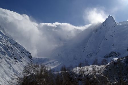 Mountain peaks in the clouds.